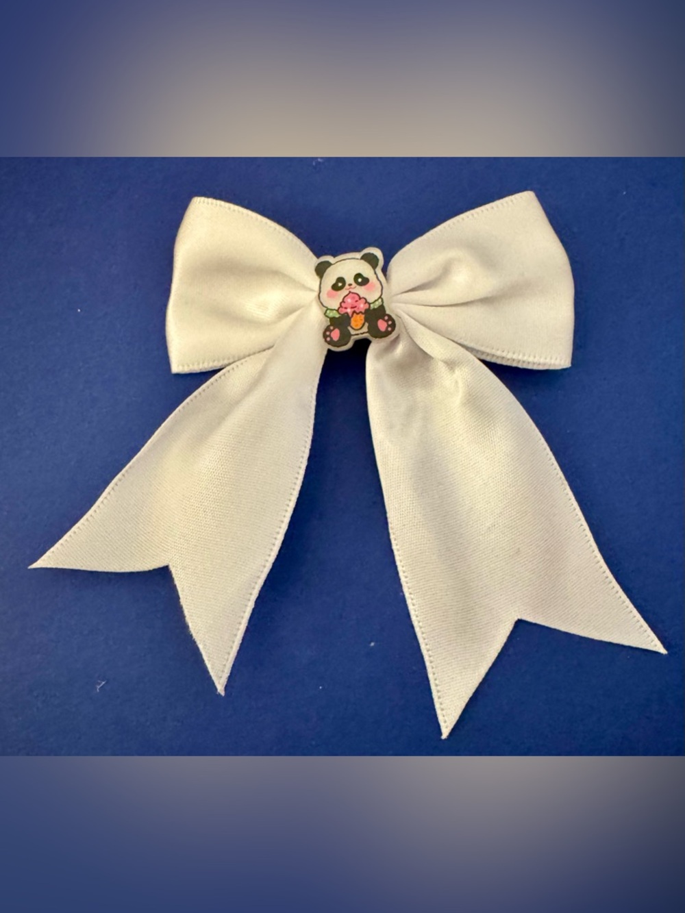 White Bow Hair Clip with Panda Center
